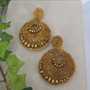 Boho Gold Seed Bead Round Drop Earrings